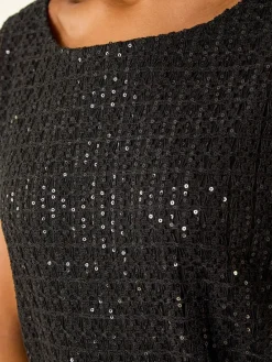 Roman Black Sequin Cut Out Blouse Best