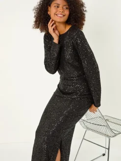 Roman Sequin Pencil Skirt Black Sale