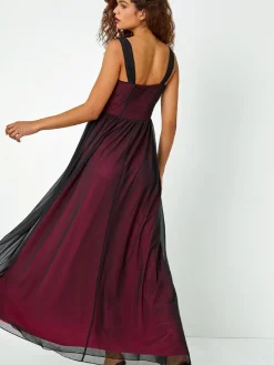 Roman Black Sleeveless Contrast Mesh Maxi Stretch Dress Discount