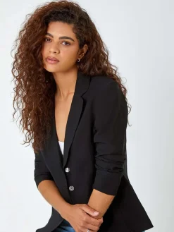 Roman Stretch Button Detail Blazer Black Clearance