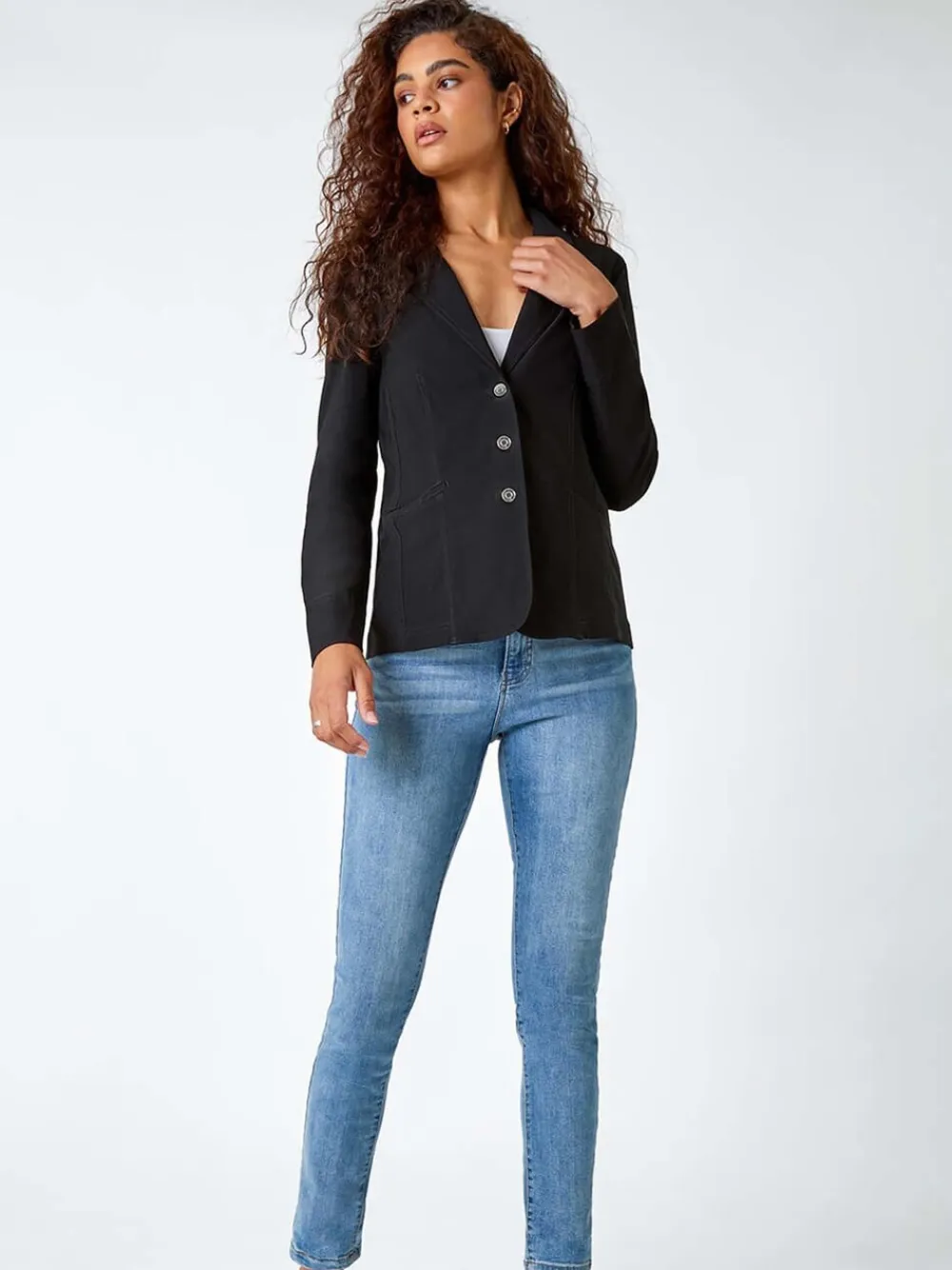 Roman Stretch Button Detail Blazer Black Clearance