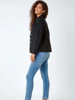 Roman Stretch Button Detail Blazer Black Clearance