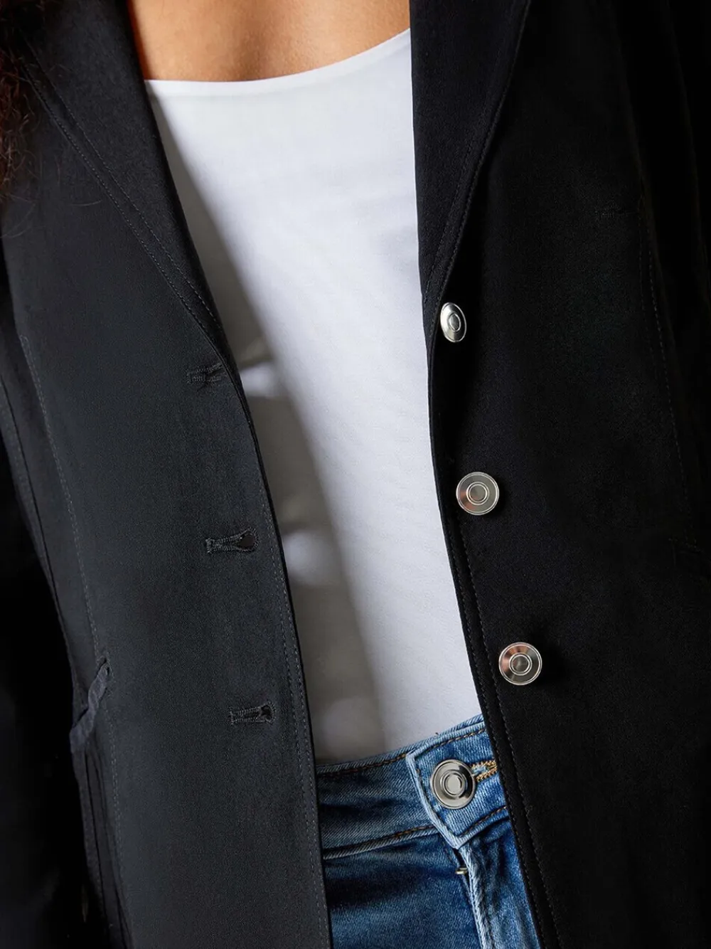 Roman Stretch Button Detail Blazer Black Clearance