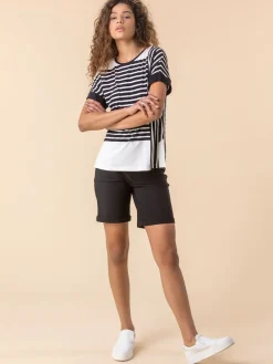 Roman Black Turned Hem Stretch Shorts Clearance