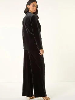 Roman Velvet Single Breasted Blazer Black