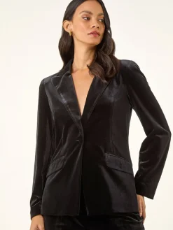 Roman Velvet Single Breasted Blazer Black