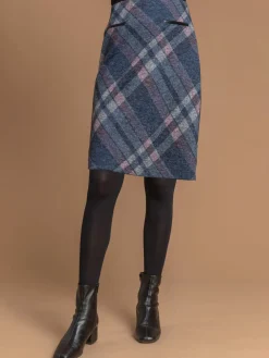Roman Blue Check Print Brushed Skirt New