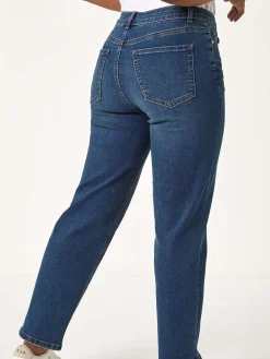 Roman Petite Stretch Straight Leg Trousers Blue Navy New