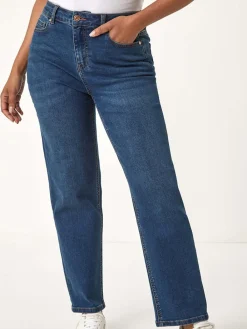 Roman Petite Stretch Straight Leg Trousers Blue Navy New