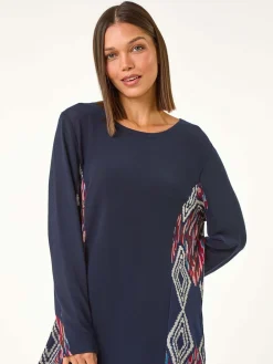 Roman Blue Side Printed Stretch Tunic Top Sale