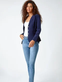 Roman Stretch Button Detail Blazer Blue Best