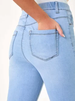 Roman Blue Stretch Knee Length Pedal Pusher Shorts Best