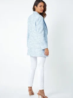 Roman Blue Textured Check Boucle Blazer Jacket