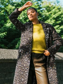 Roman Brown Animal Print Formal Pocket Coat Discount