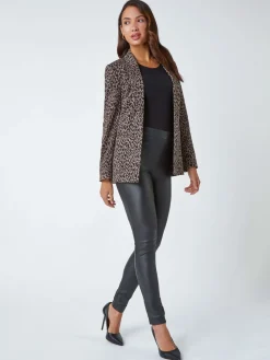 Roman Brown Animal Print Stretch Blazer New