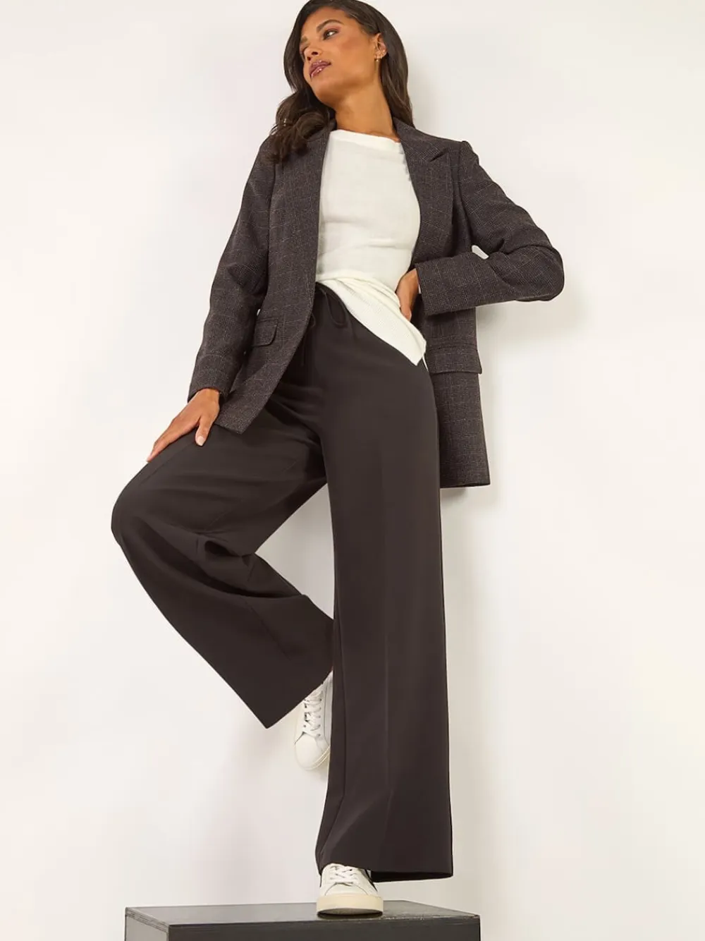 Roman Brown Check Print Longline Blazer Outlet