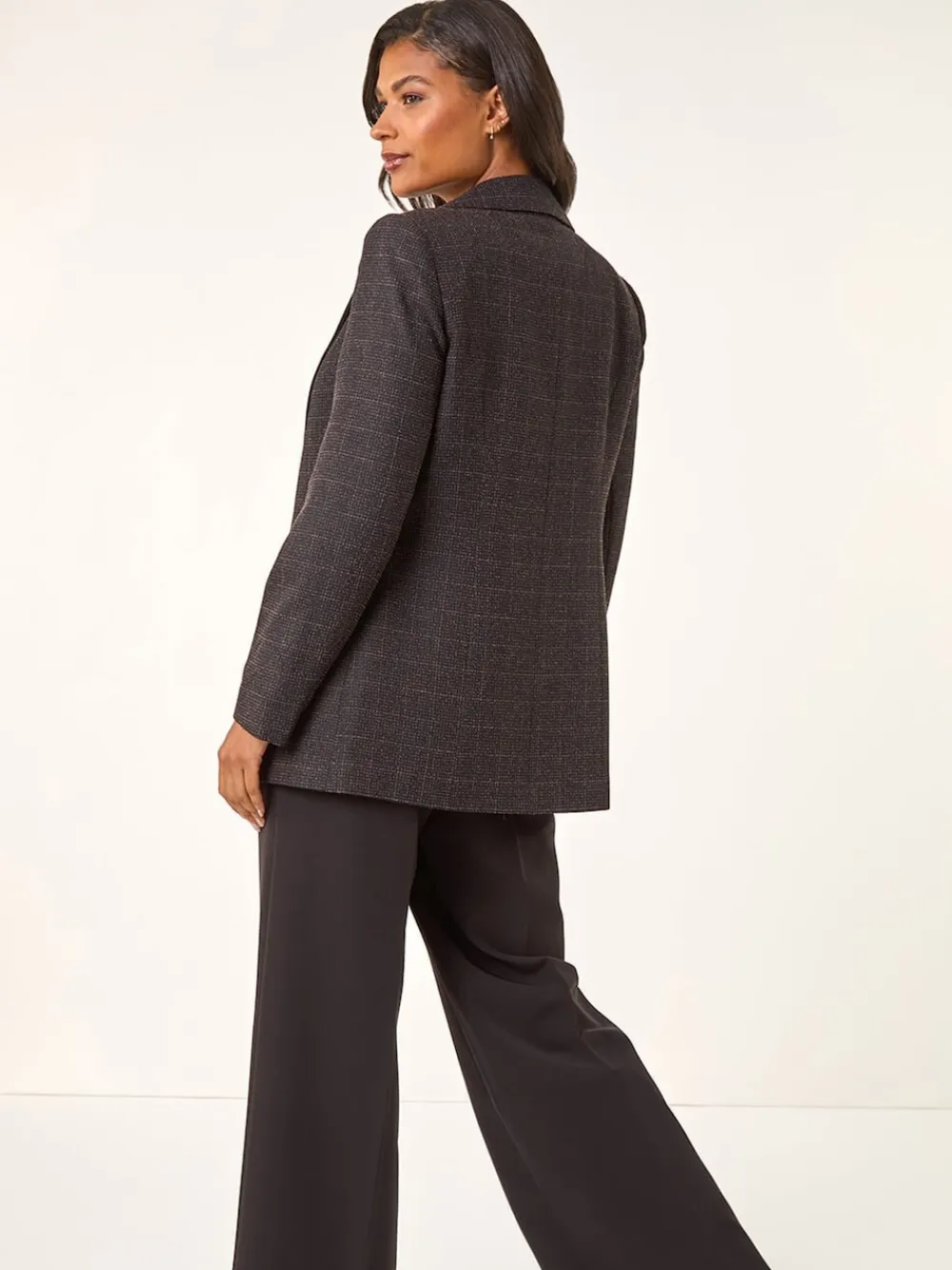 Roman Brown Check Print Longline Blazer Outlet