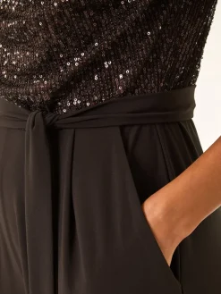 Roman Sequin Bodice Cowl Neck Jumpsuit Brown New