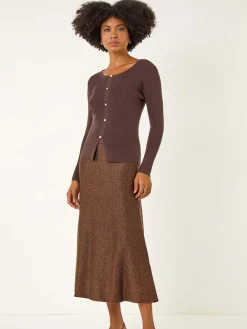 Roman Shimmer Knit Midi Skirt Brown Sale