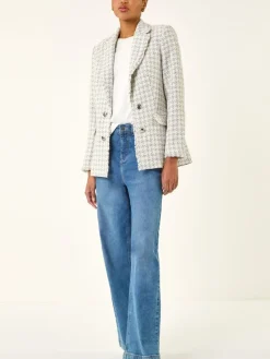 Roman Boucle Frayed Edge Jacket Cream Clearance