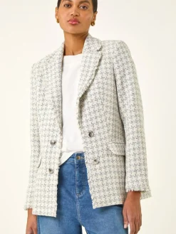 Roman Boucle Frayed Edge Jacket Cream Clearance