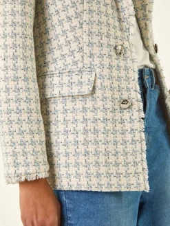 Roman Boucle Frayed Edge Jacket Cream Clearance