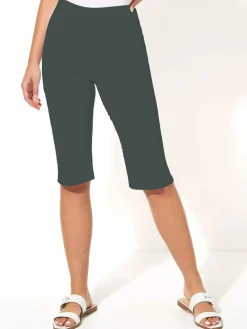 Roman Dark Green Knee Length Stretch Shorts Sale