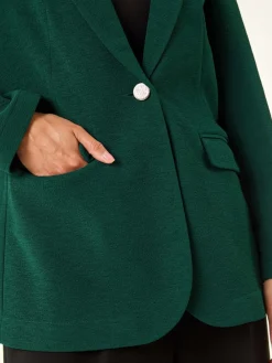 Roman Petite Textured Buttoned Blazer Deep Blue Green New