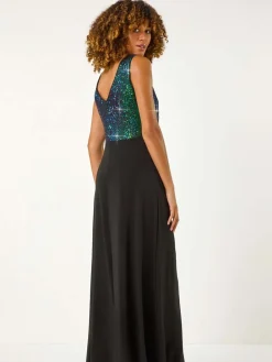 Roman Contrast Sequin Bodice Maxi Dress Green Best