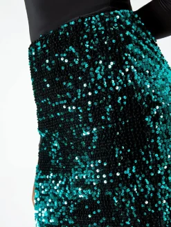 Roman Green Sequin Embellished Velour Stretch Skirt Hot