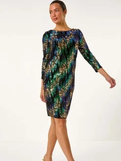 Roman Green Sequin Shimmer Velvet Dress Clearance