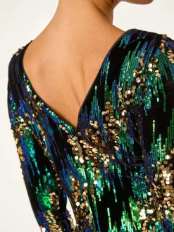 Roman Green Sequin Shimmer Velvet Dress Clearance