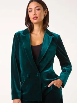 Roman Velvet Double Breasted Blazer Green