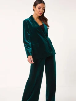 Roman Velvet Double Breasted Blazer Green