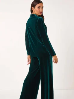 Roman Velvet Double Breasted Blazer Green