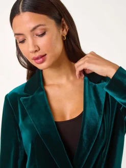 Roman Velvet Double Breasted Blazer Green