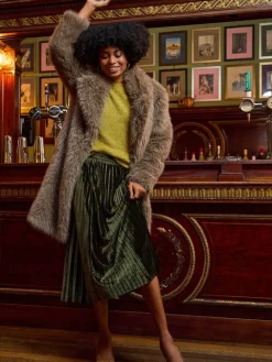 Roman Green Velvet Pleated Midi Skirt Clearance