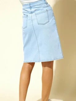 Roman Light Denim Blue A-Line Knee Length Denim Skirt Online