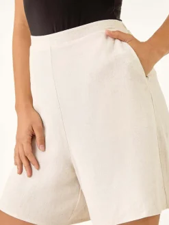 Roman Petite Linen Mix Elastic Waist Shorts Natural