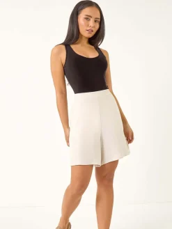 Roman Petite Linen Mix Elastic Waist Shorts Natural