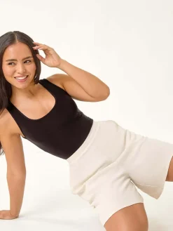 Roman Petite Linen Mix Elastic Waist Shorts Natural