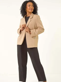 Roman Petite Pocket Detail Stretch Blazer Natural Discount