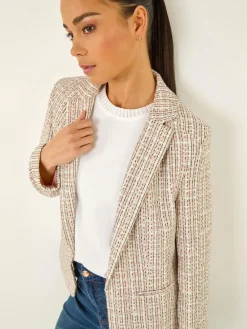 Roman Petite Petite Boucle Cuban Collar Blazer Pink Clearance