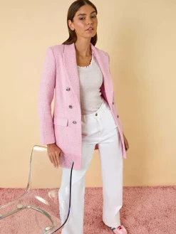 Roman Pink Tailored Longline Boucle Jacket Hot