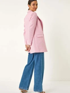 Roman Pink Tailored Longline Boucle Jacket Hot