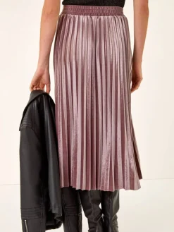 Roman Velvet Pleated Midi Skirt Pink