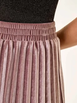 Roman Velvet Pleated Midi Skirt Pink