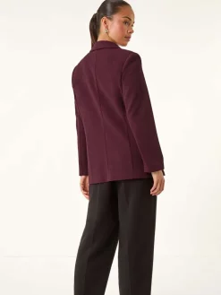 Roman Petite Textured Buttoned Blazer Purple Discount