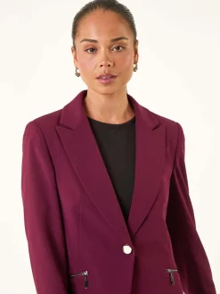 Roman Petite Zip Pocket Stretch Blazer Purple New
