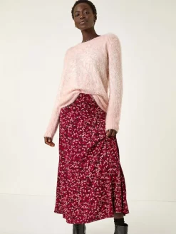 Roman Red Confetti Print Stretch Midi Skirt Discount